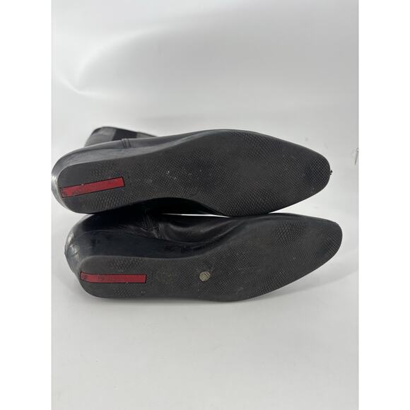 Prada Boots Womens 39 Black Leather Knee High Zip Up Wedge Elastic Nylon Panel - Picture 11 of 14